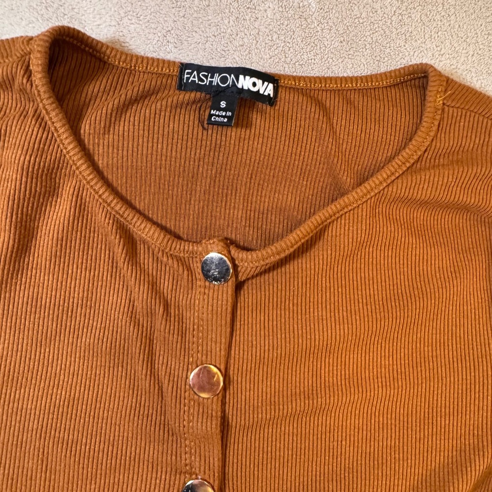 Fashion Nova Rust Ribbed Knit Button Down Short Sleeve Bodycon Midi Dress Sz S - Picture 4 of 12